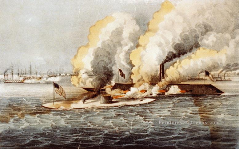 Terrific Combat entre Monitor Merrimac Batailles navale Peintures à l'huile